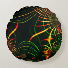Cojín Redondo Hojas verdes virtuales, "espina rojiza"