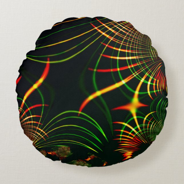 Cojín Redondo Hojas verdes virtuales, "espina rojiza" (Anverso)
