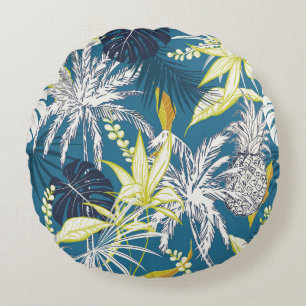 Cojín Redondo Hojas y frutos coloridos del bosque tropical de ve