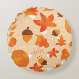 Cojín Redondo Hojas y nueces otoñales. La naturaleza encantador