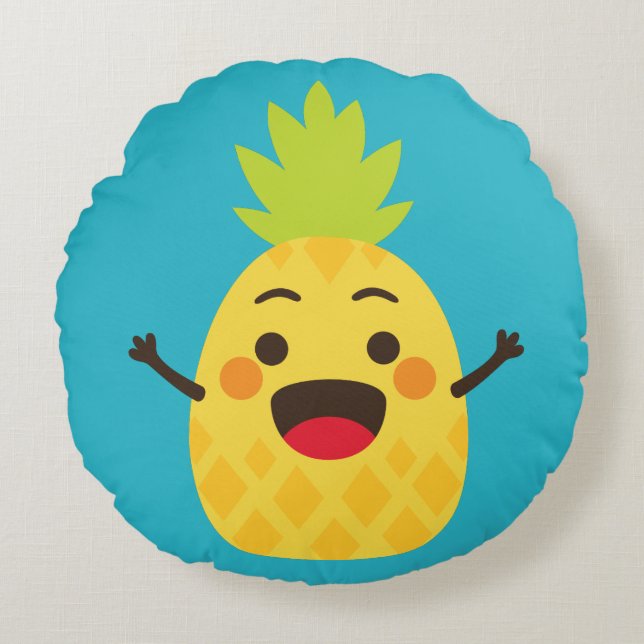 Cojín Redondo ¡Hola amigos! Ilustracion de piña (Anverso)