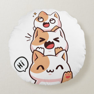 Cojín Redondo Hola, gatos