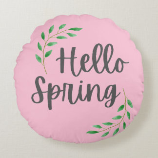 Cojín Redondo Hola Primavera Decoración Floral Pastel Primavera