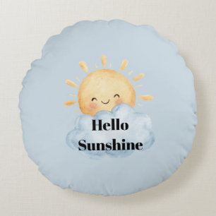 Cojín Redondo Hola Sol Brillante Azul Amarillo Feliz Sol Nube