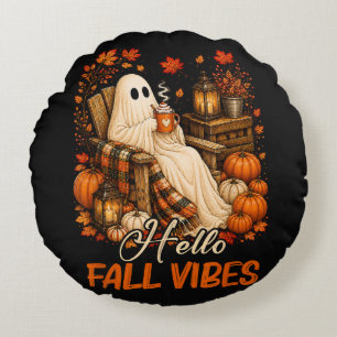 Cojín Redondo Hola Vibraciones de Otoño Fantasma Lindo Calabaza 
