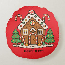 Cojín Redondo Holiday Gingerbread House