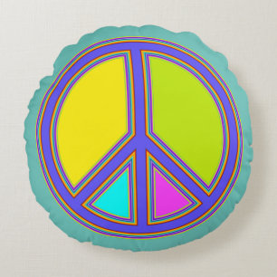 Cojín Redondo holiES - colorido signo de PAZ + tus ideas