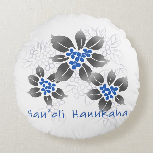 Cojín Redondo Holly Hanukkah Blue Floral (Anverso)