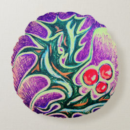 Cojín Redondo Holly Leaf and Berry Colorful