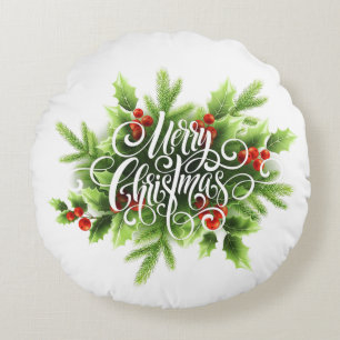 Cojín Redondo Holly Merry Christmas Round Pillow