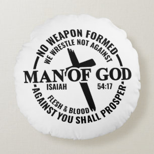Cojín Redondo Hombre de Dios, ningún arma que se forme contra mí