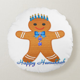 Cojín Redondo Hombre de jengibre de Judaica Hanukkah Menorá