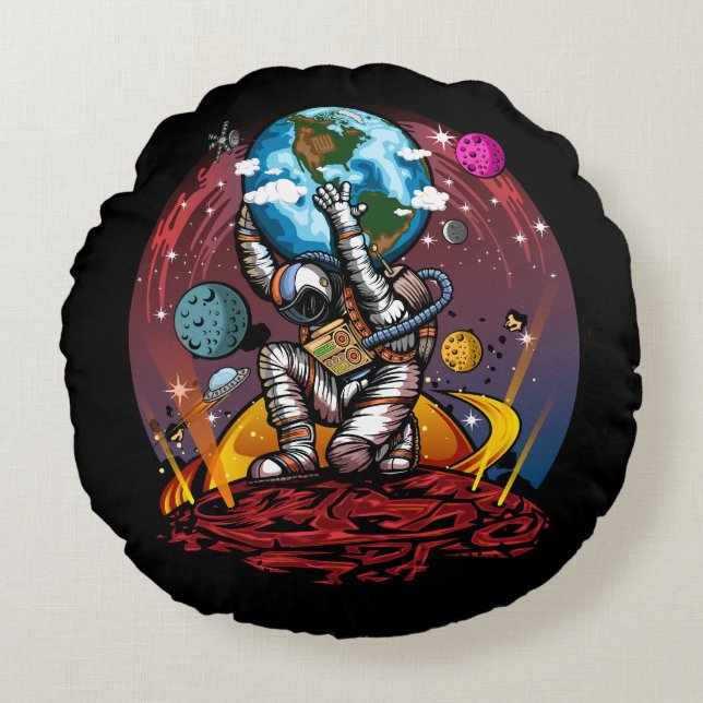 Cojín Redondo Hombre del espacio de Atlas (Anverso)