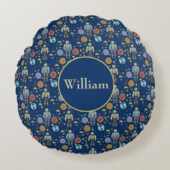 Cojín Redondo Hombre espacial asturauta personalizado colorido (Anverso)