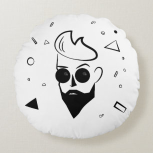 Cojín Redondo Hombre salvaje - Hombre esbozado en negro, blanco