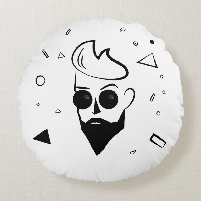 Cojín Redondo Hombre salvaje - Hombre esbozado en negro, blanco  (Anverso)