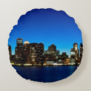 Cojín Redondo Horizonte de Boston con la luna
