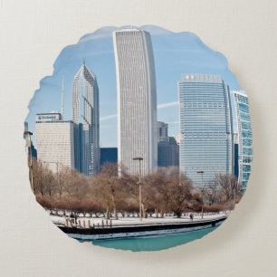 Cojín Redondo Horizonte de Chicago a través del lago Michigan