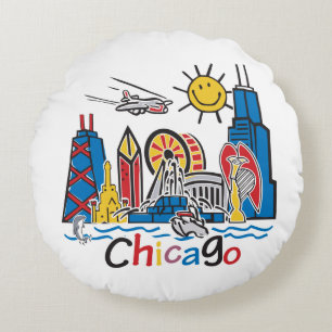 Cojín Redondo Horizonte de Chicago para Niños