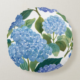 Cojín Redondo Hortensias Azules | Hermoso Arbusto Floral