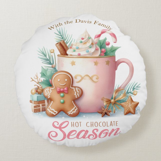 Cojín Redondo Hot Chocolate Christmas Season Round Pillow  (Reverso)