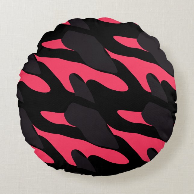 Cojín Redondo Hot pink, gray and black Camo abstract (Anverso)