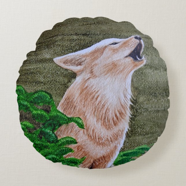 Cojín Redondo Howling Coyote (Anverso)