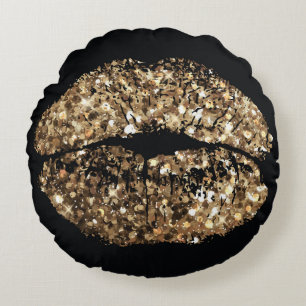 Cojín Redondo Huella de besos: vintage dorado shimmer.