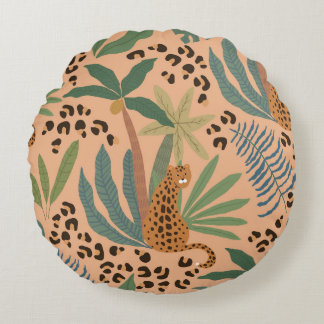 Cojín Redondo Huella de leopardo de la jungla: patrón sin costur