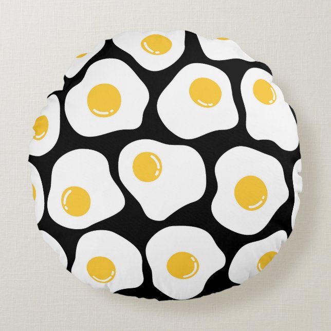 Cojín Redondo Huevos Arañados: Quirky Vintage. (Anverso)