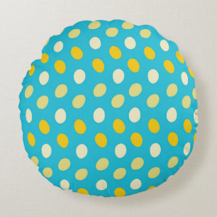 Cojín Redondo Huevos Coloridos Azul Blanco Amarillo Nidos de Páj