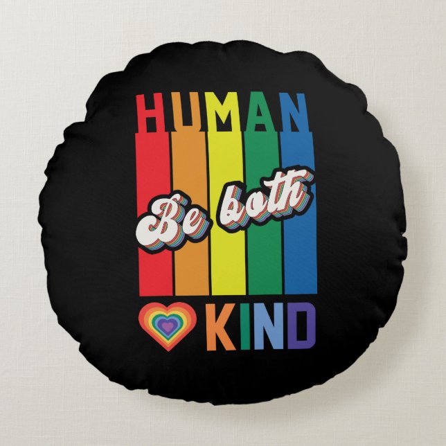 Cojín Redondo Humano | Ser amable | Arcoiris | LGBTQ (Anverso)