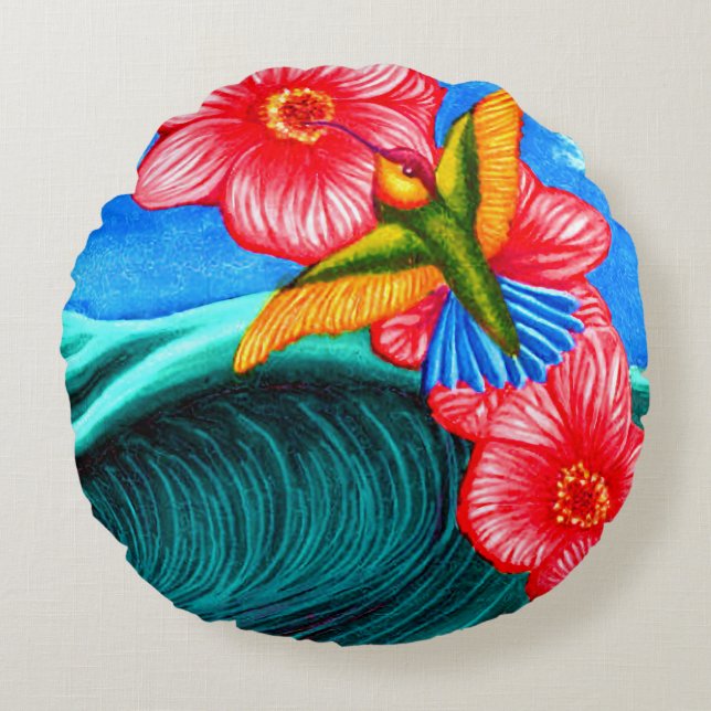 Cojín Redondo Hummingbird Ocean  (Anverso)
