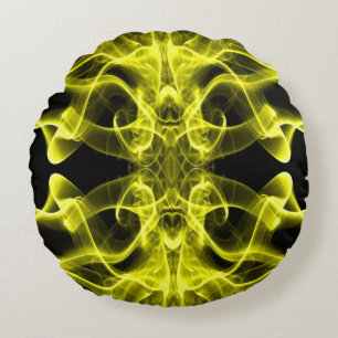 Cojín Redondo Humo Amarillo Simétrico Minimalista Negro