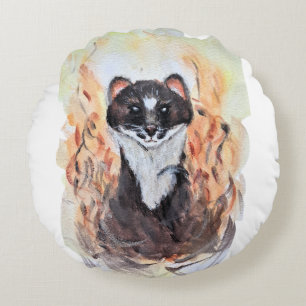 Cojín Redondo Humor mágico de Weasel Tótem Harmony Watercolor My