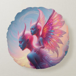 Cojín Redondo Hüterinnen des Himmels – Elara & Vireya