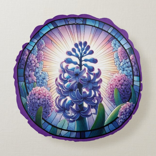 Cojín Redondo Hyacinth Sained Glass Art (Anverso)