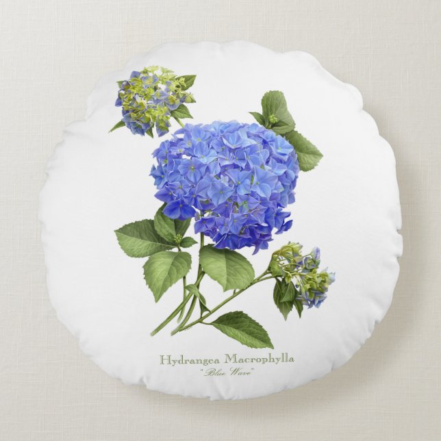 Cojín Redondo Hydrangeas Blue (Anverso)