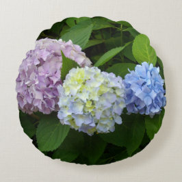 Cojín Redondo Hydrangeas flores rosadas flores moradas azules