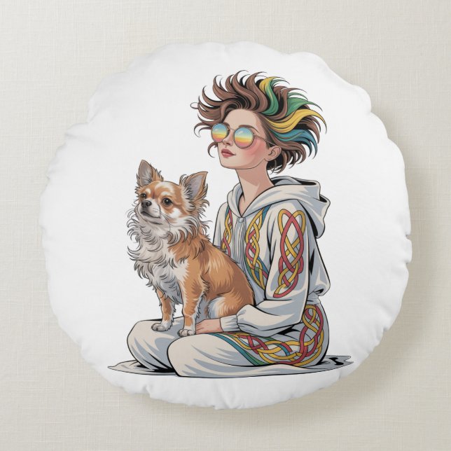 Cojín Redondo  i love my chihuahua  (Anverso)