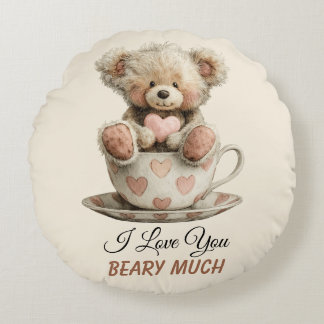 Cojín Redondo I Love You Beary Much In Cup Postcard