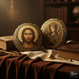 Cojín Redondo Icono bizantino de Cristo - Jesús