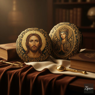 Cojín Redondo Icono bizantino de Cristo - Jesús