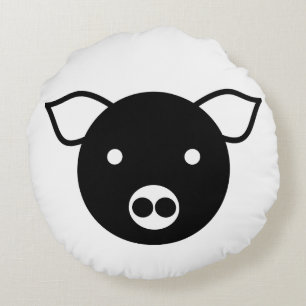 COJÍN REDONDO ICONO DE CERDO BLANCO Y NEGRO