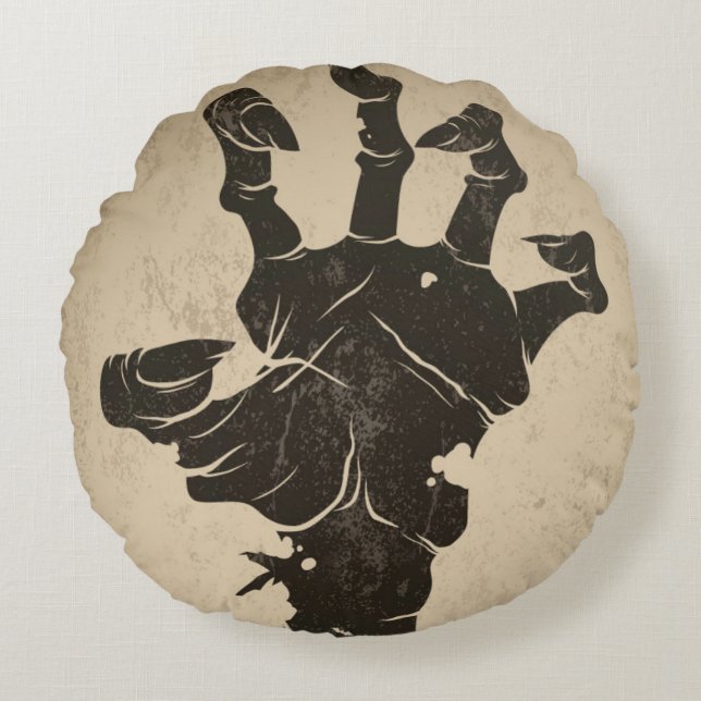 Cojín Redondo Icono de Halloween de época - Mano de zombi (Anverso)