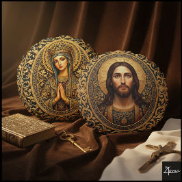 Cojín Redondo Icono Sagrado Dorado - Jesús