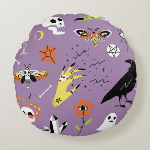 Cojín Redondo Iconos de Halloween, conjunto de cosechas a mano.