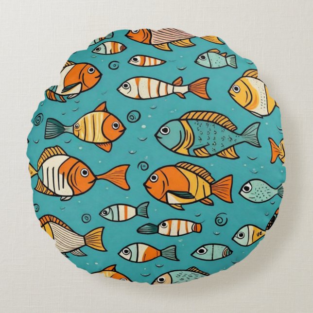 Cojín Redondo Ideas de regalo de patrones de peces (Anverso)