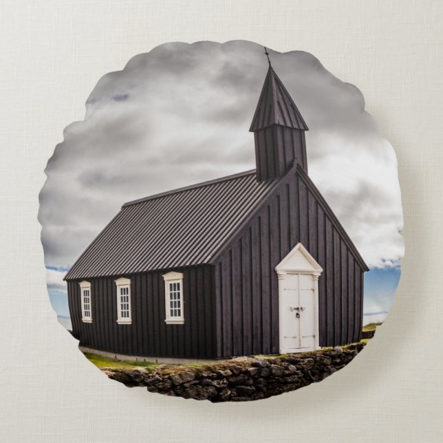 Cojín Redondo Iglesia Negra De Budir, Islandia (Anverso)