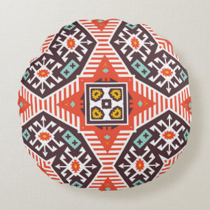 Cojín Redondo Ikat Aztec: Textura de rayas étnicas